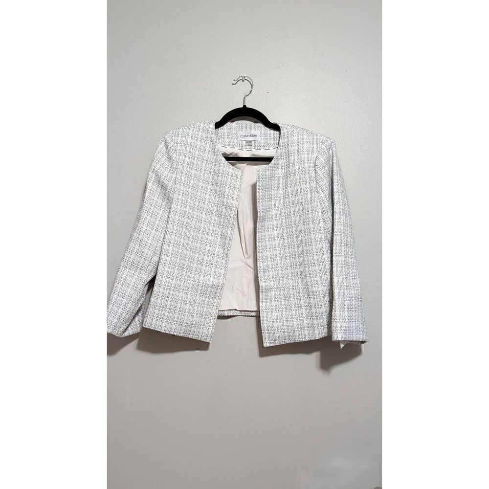 Calvin Klein Tweed open-front cropped blazer size 12 NEW